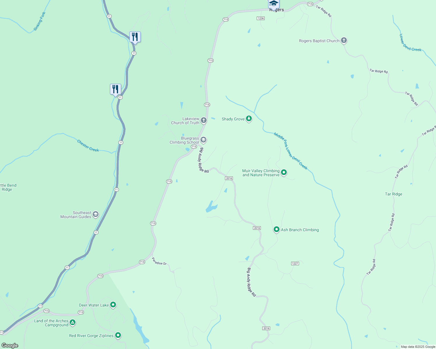 map of restaurants, bars, coffee shops, grocery stores, and more near 494 Big Andy Ridge Road in Rogers