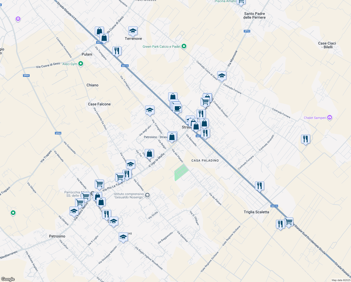 map of restaurants, bars, coffee shops, grocery stores, and more near 1 Via Stazione in Petrosino