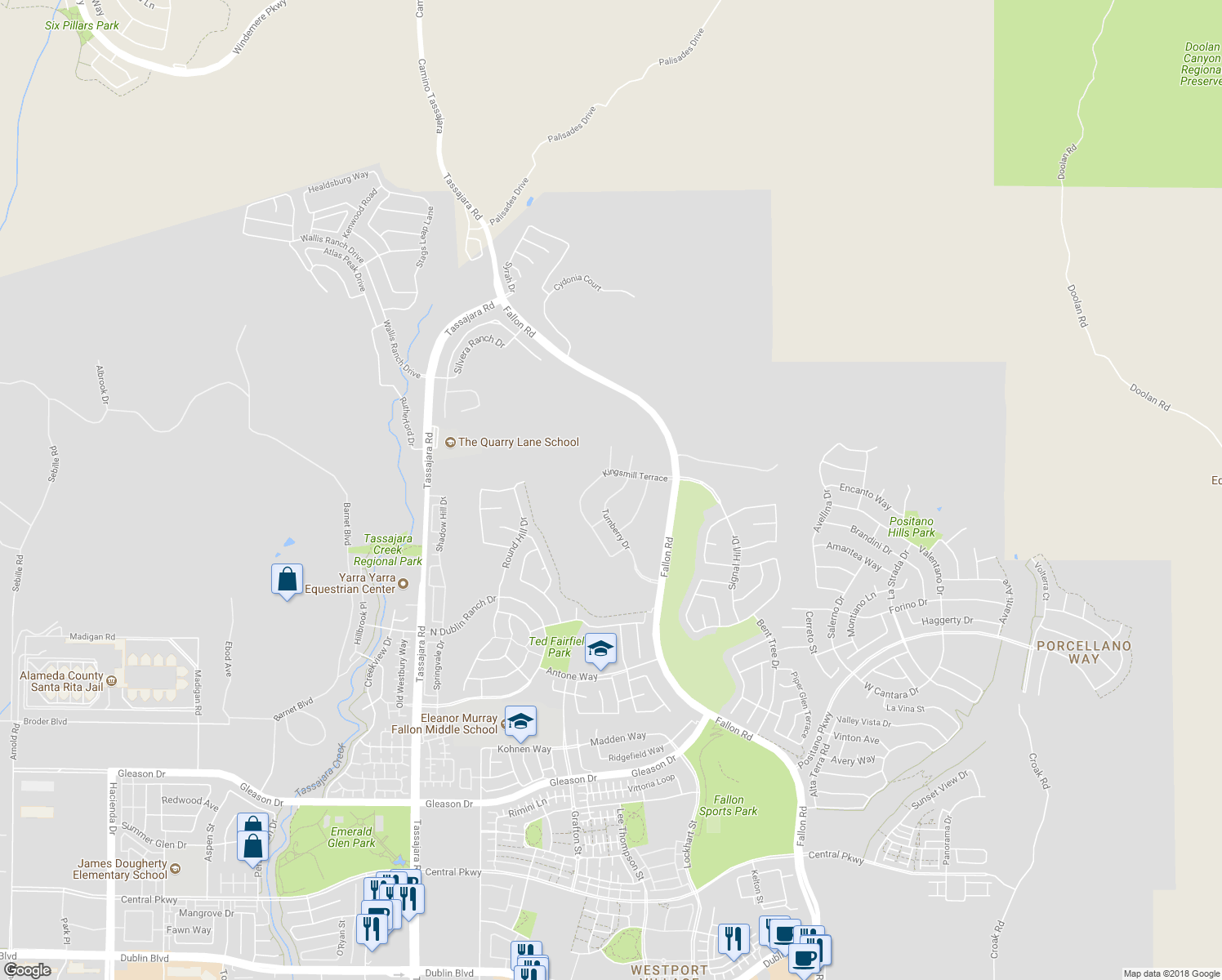 map of restaurants, bars, coffee shops, grocery stores, and more near 6010 Turnberry Drive in Dublin