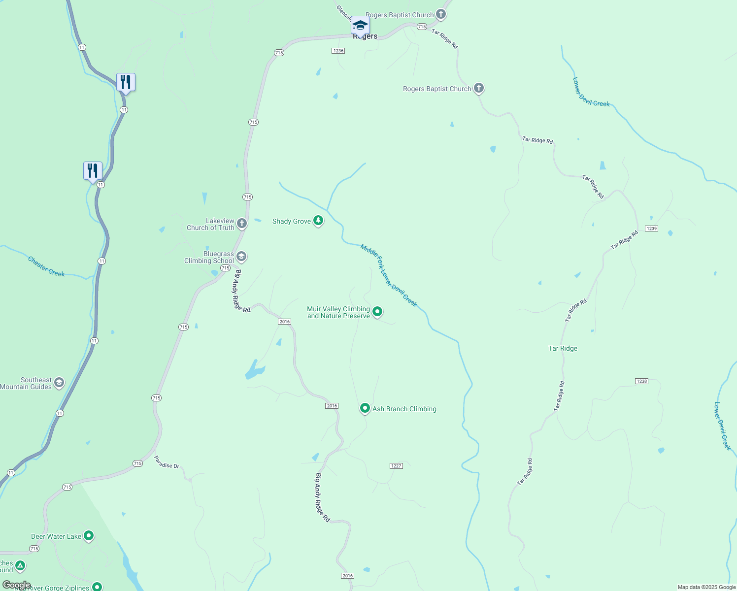 map of restaurants, bars, coffee shops, grocery stores, and more near 2-48 Muir Road in Rogers