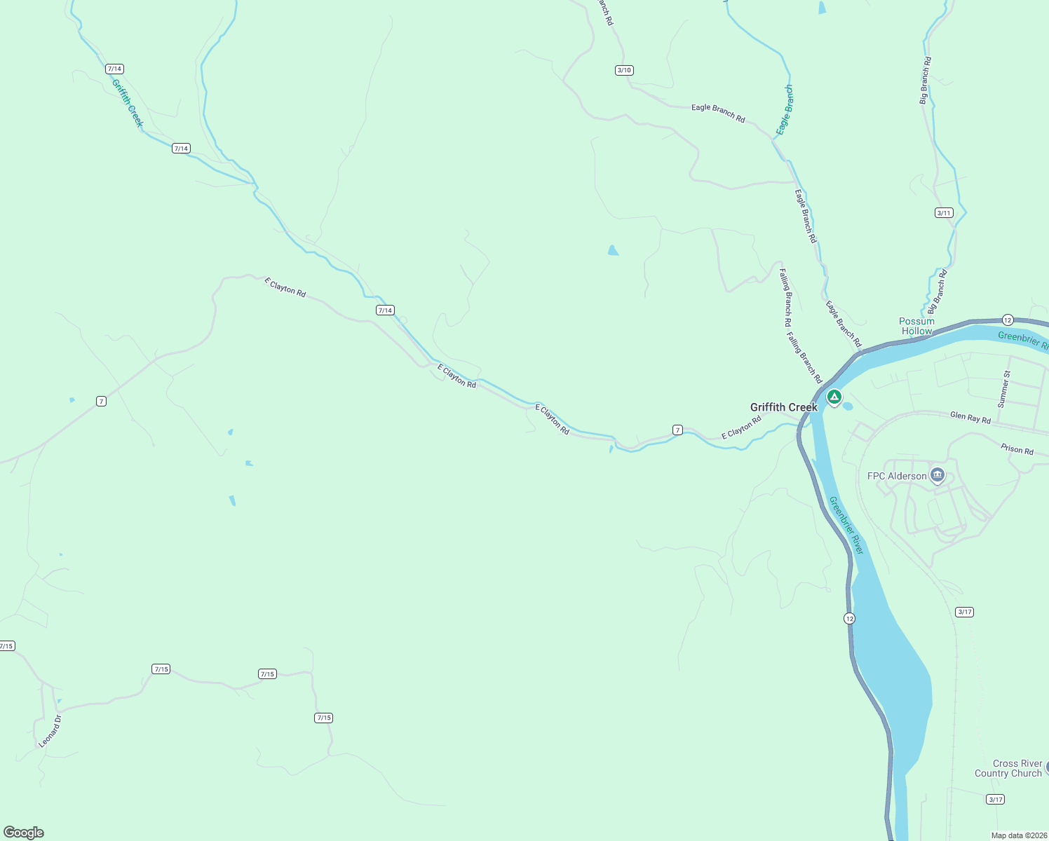 map of restaurants, bars, coffee shops, grocery stores, and more near 989 East Clayton Road in Alderson