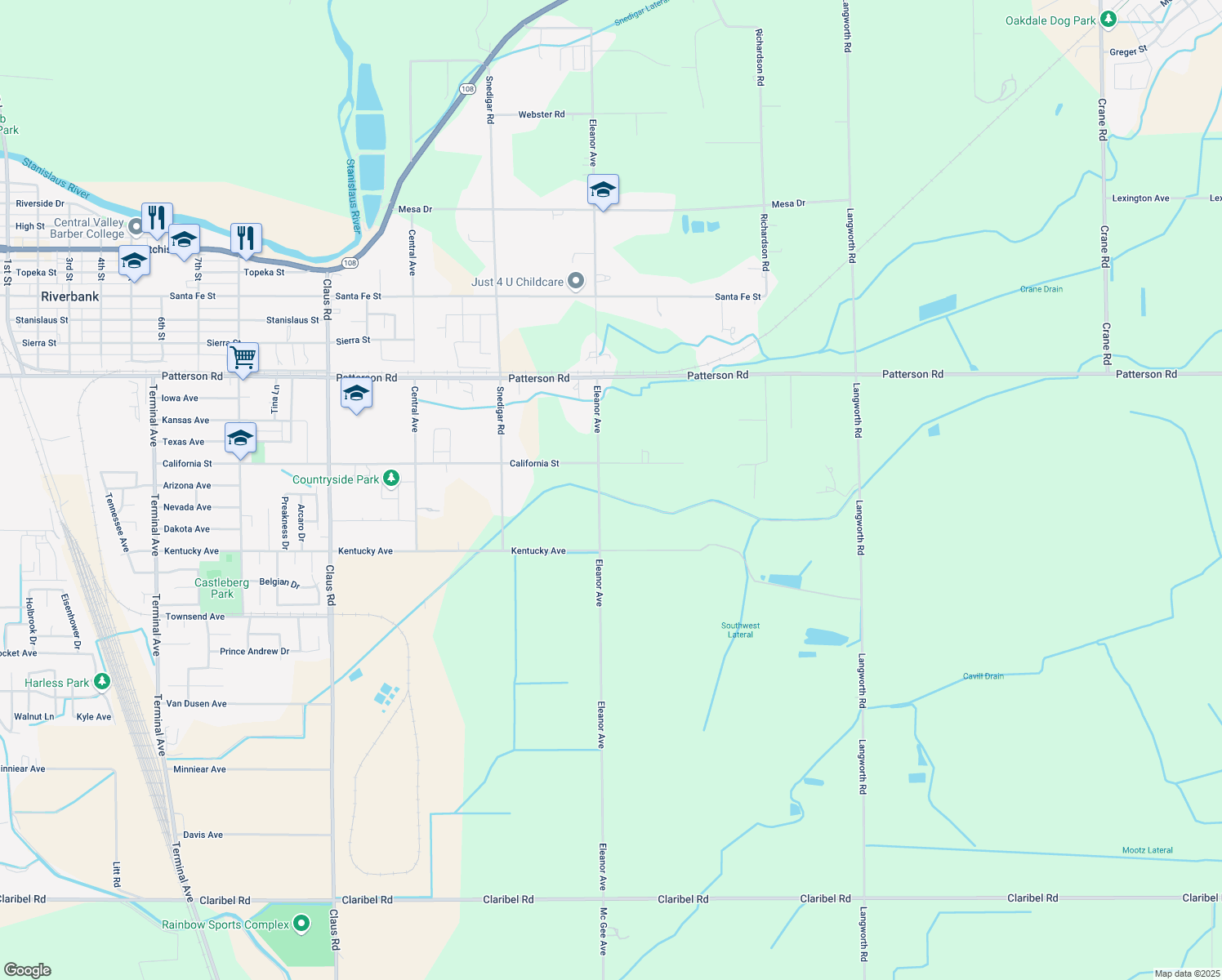 map of restaurants, bars, coffee shops, grocery stores, and more near 6130 Eleanor Avenue in Oakdale