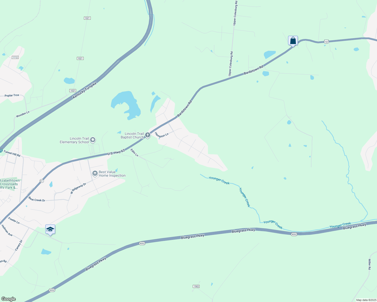 map of restaurants, bars, coffee shops, grocery stores, and more near 56 Hartford Court in Elizabethtown