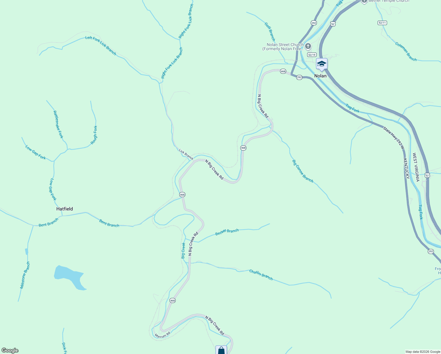 map of restaurants, bars, coffee shops, grocery stores, and more near 11861-12667 North Big Creek Road in Belfry