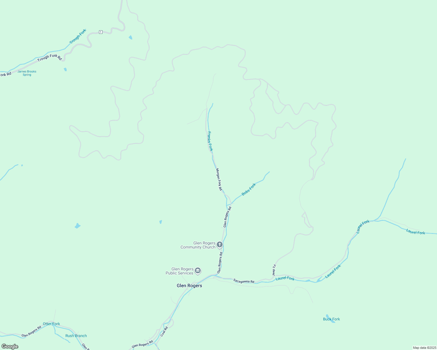 map of restaurants, bars, coffee shops, grocery stores, and more near Morgan Fork Road in Wyoming County