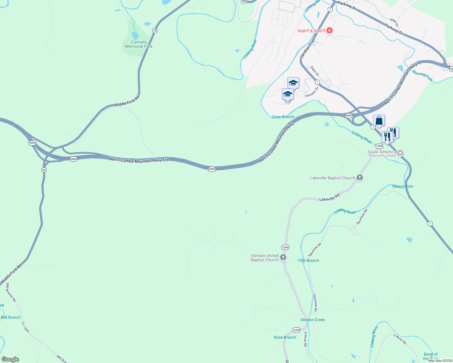 map of restaurants, bars, coffee shops, grocery stores, and more near in Salyersville