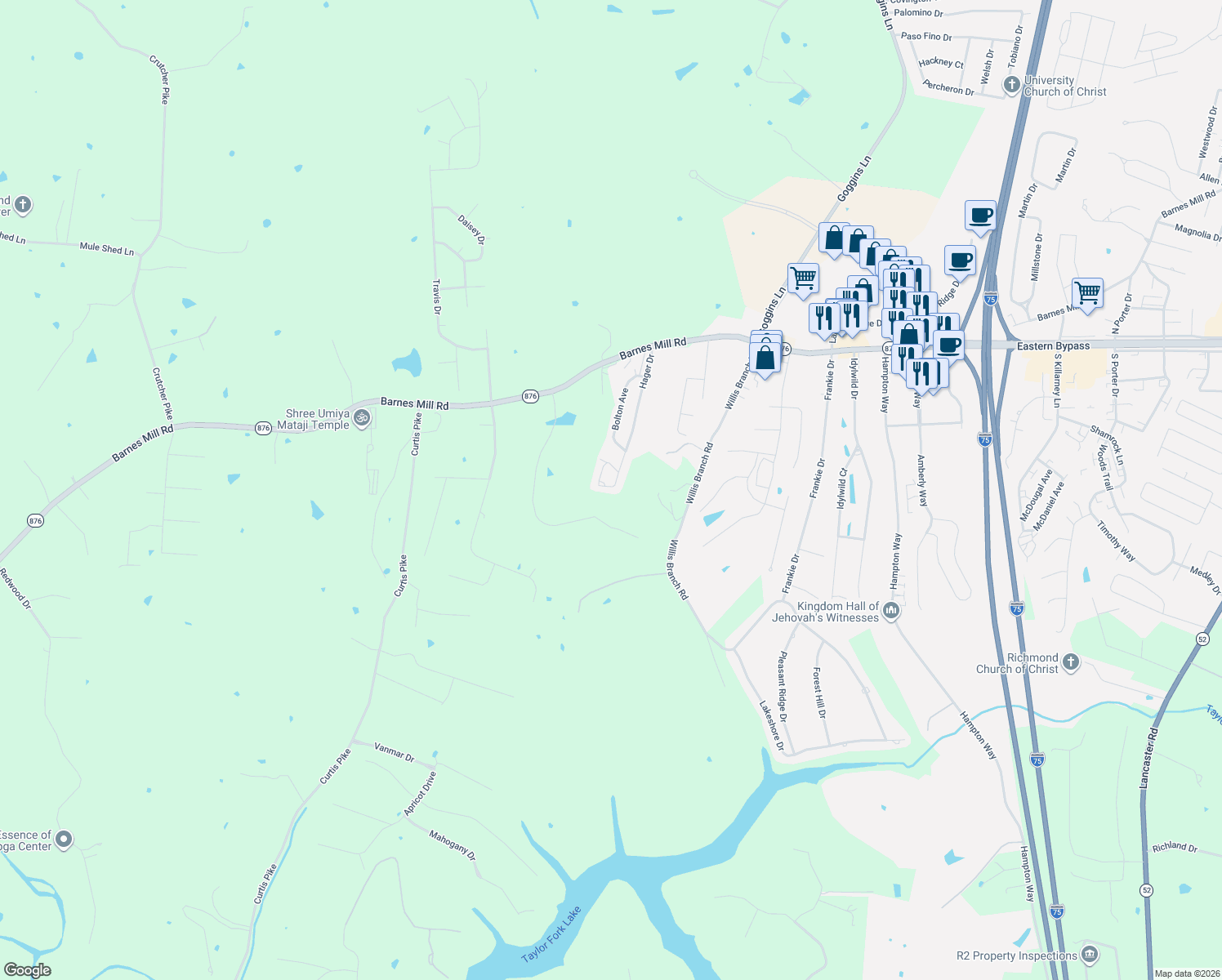 map of restaurants, bars, coffee shops, grocery stores, and more near 156 Hager Drive in Richmond