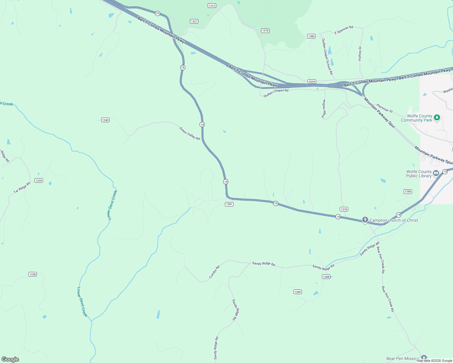 map of restaurants, bars, coffee shops, grocery stores, and more near Kentucky 15 in Campton