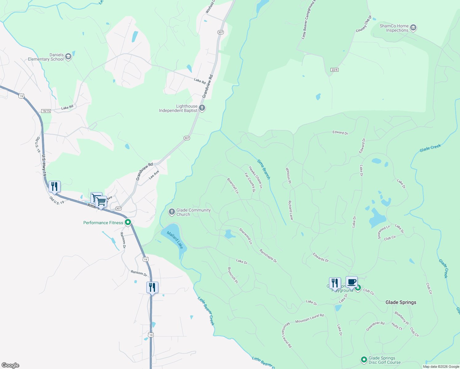 map of restaurants, bars, coffee shops, grocery stores, and more near 134-176 Boarstall Ln in Daniels