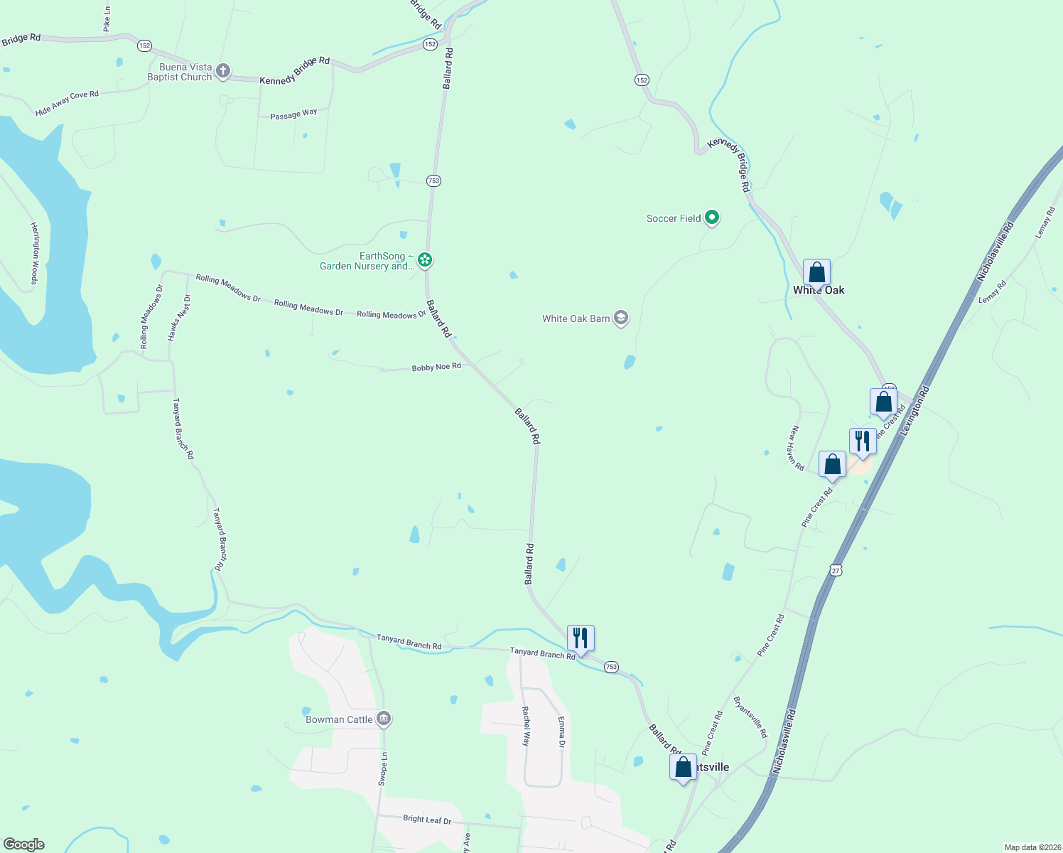 map of restaurants, bars, coffee shops, grocery stores, and more near 1234 Ballard Road in Lancaster