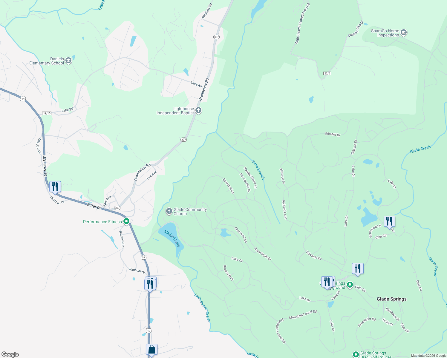map of restaurants, bars, coffee shops, grocery stores, and more near 176 Boarstall Ln in Daniels
