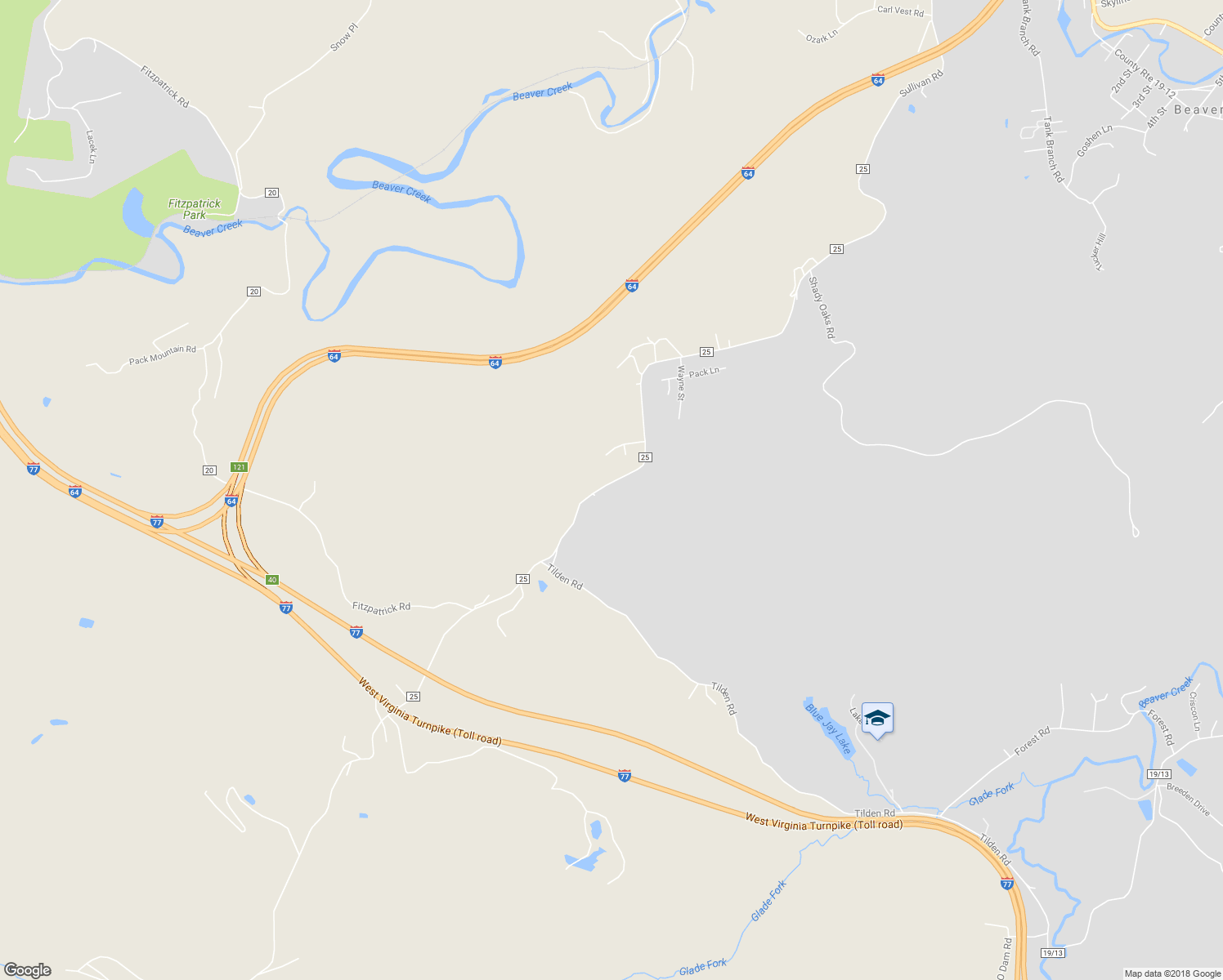 map of restaurants, bars, coffee shops, grocery stores, and more near 105 Sadler Lane in Beaver