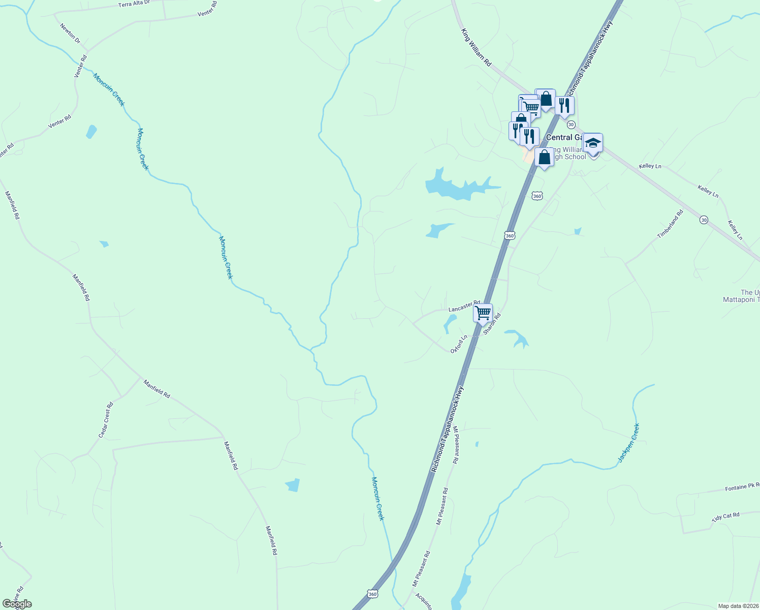 map of restaurants, bars, coffee shops, grocery stores, and more near 371 Oxford Lane in King William