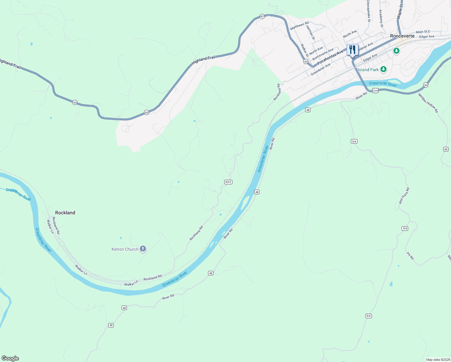 map of restaurants, bars, coffee shops, grocery stores, and more near 163 Ridgeway Lane in Ronceverte