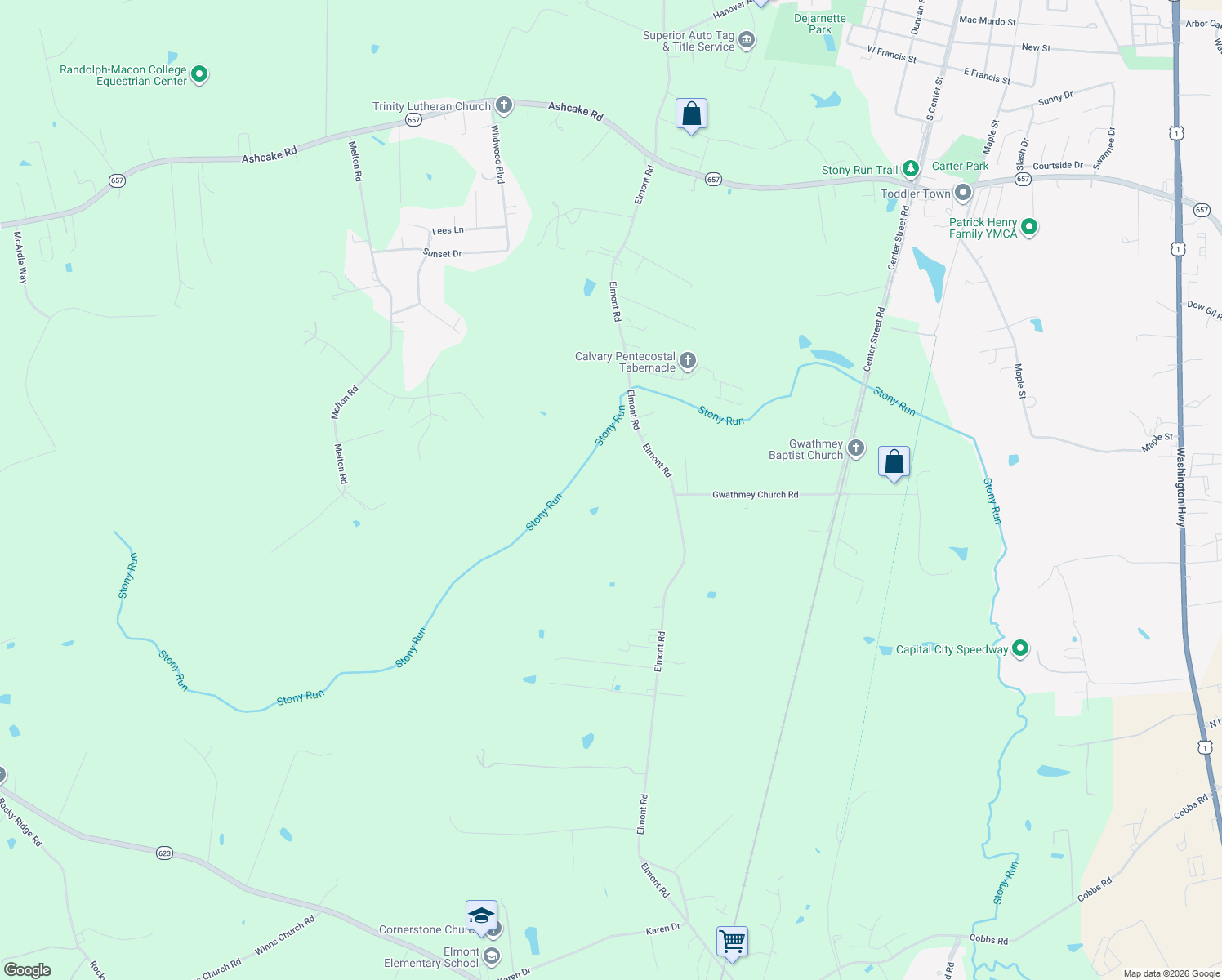 map of restaurants, bars, coffee shops, grocery stores, and more near 12039 Elmont Road in Ashland
