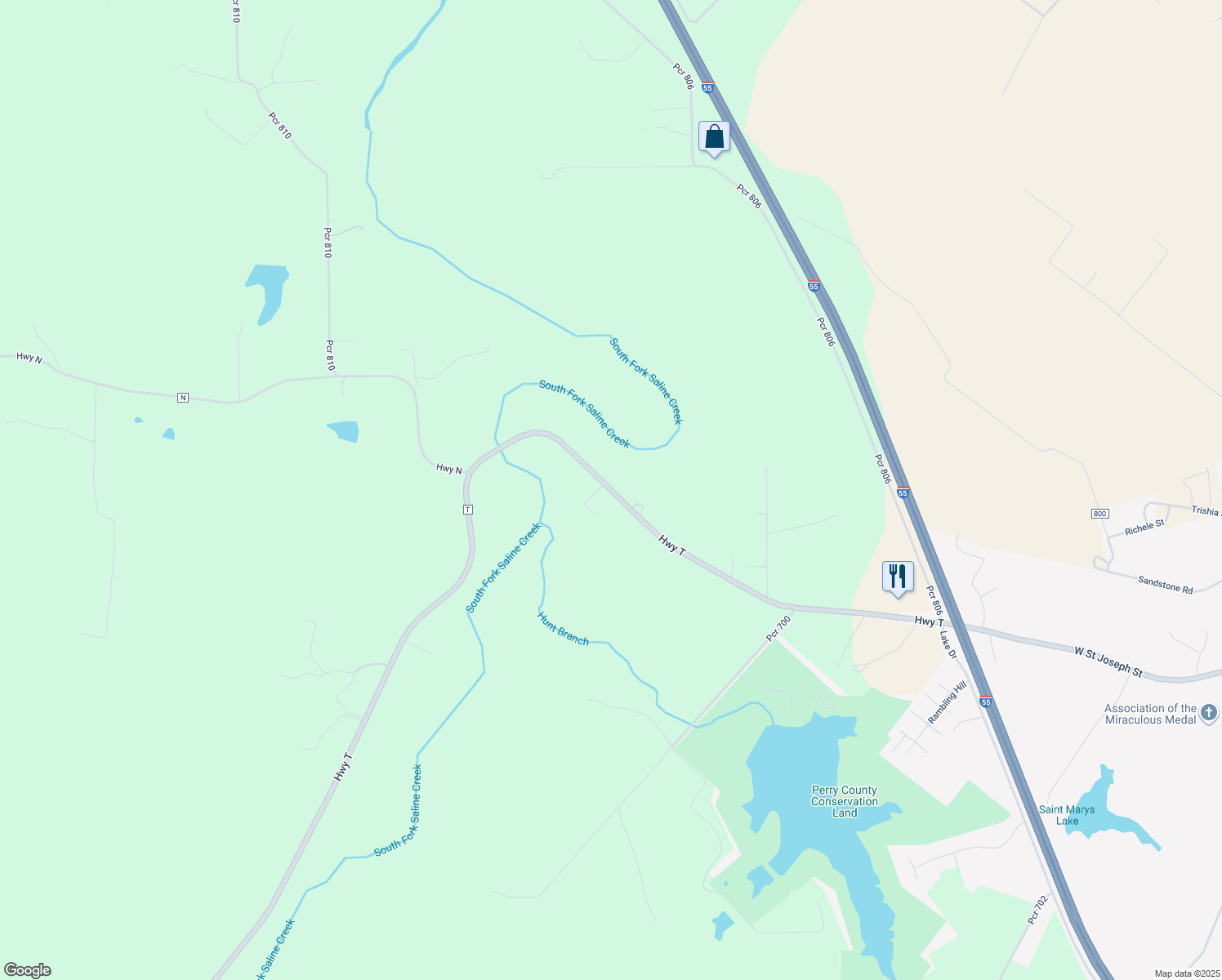 map of restaurants, bars, coffee shops, grocery stores, and more near 3770 Hwy T in Perryville