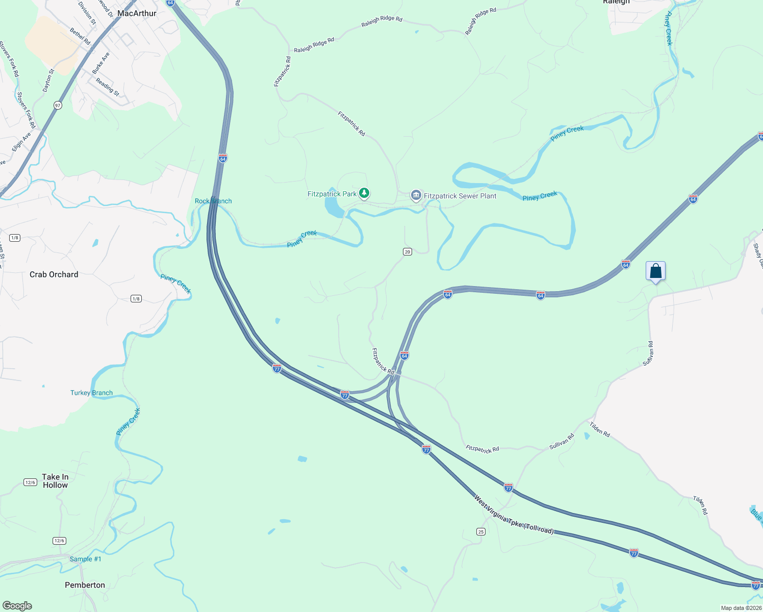 map of restaurants, bars, coffee shops, grocery stores, and more near 106 Pack Mountain Road in Beckley