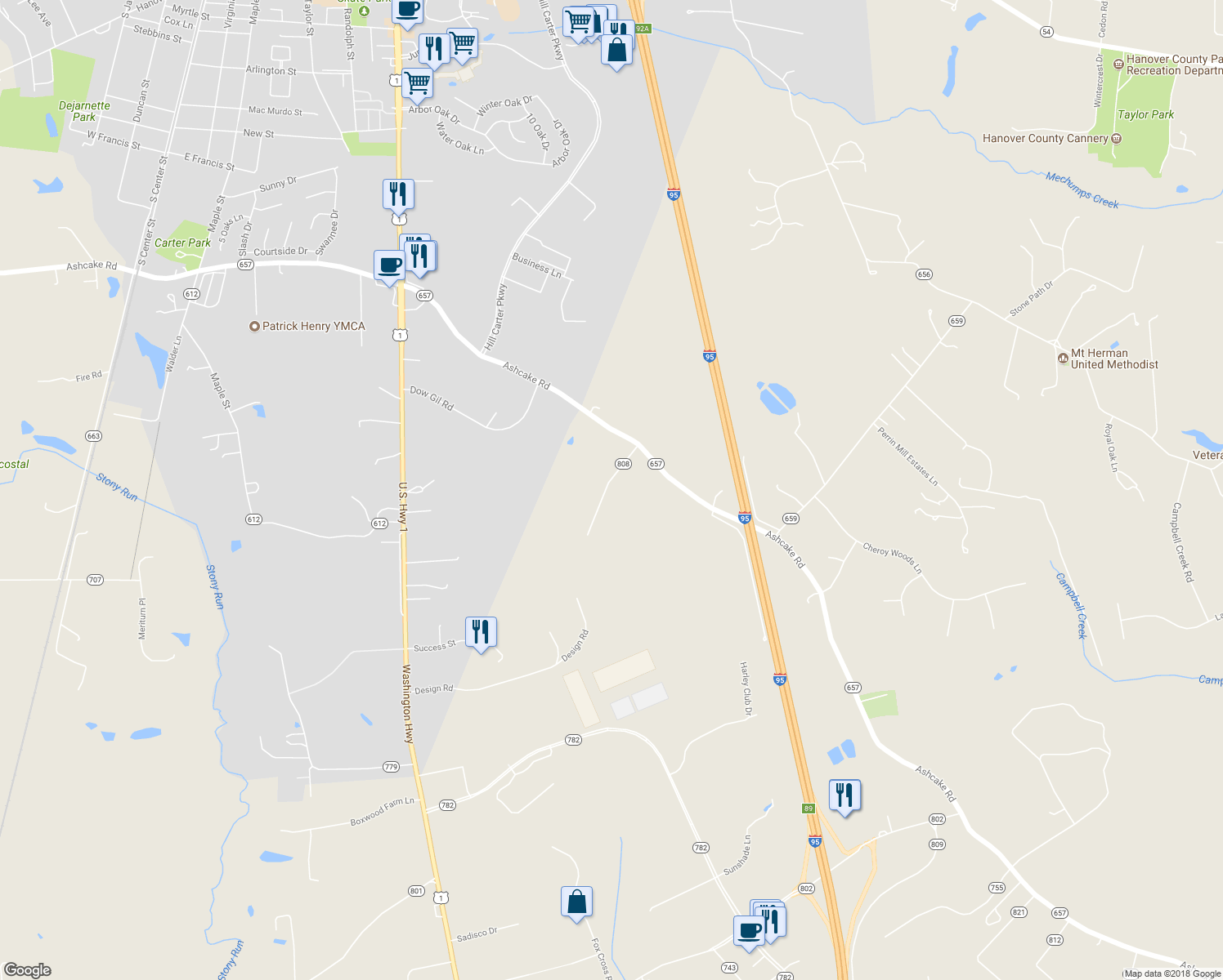 map of restaurants, bars, coffee shops, grocery stores, and more near 12190 Ashland Heights Road in Ashland