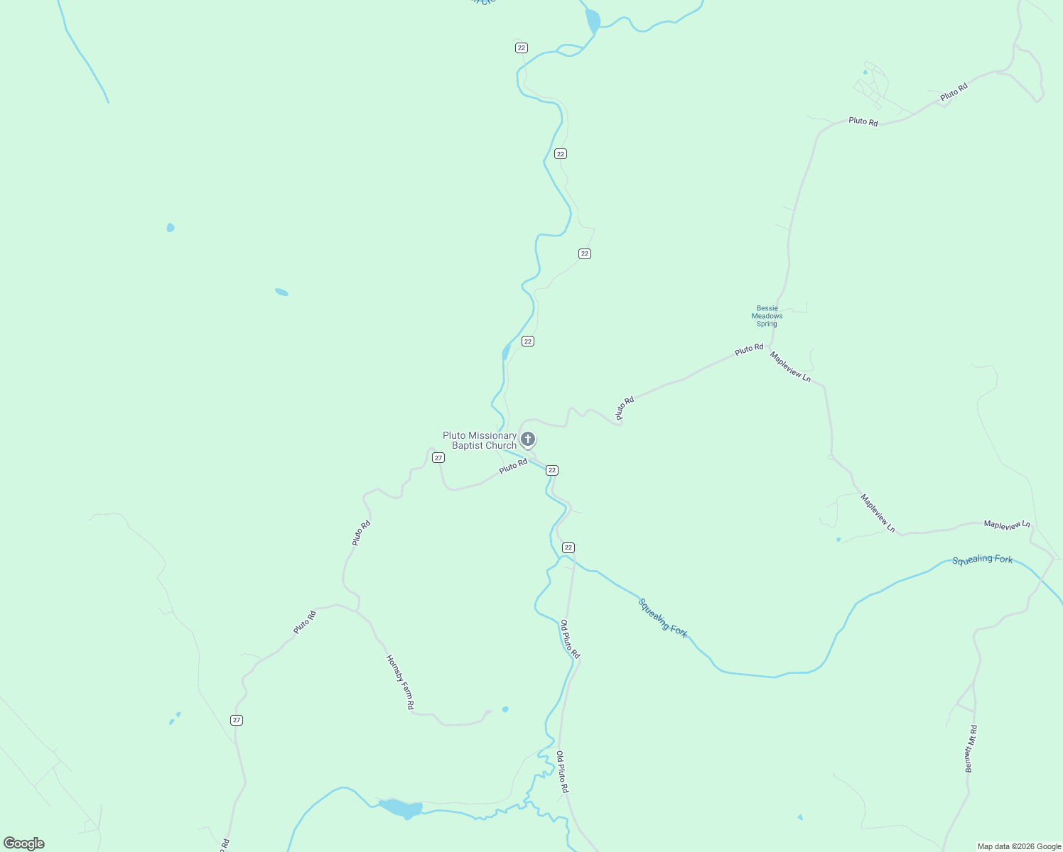 map of restaurants, bars, coffee shops, grocery stores, and more near 3099 Pluto Road in Shady Spring