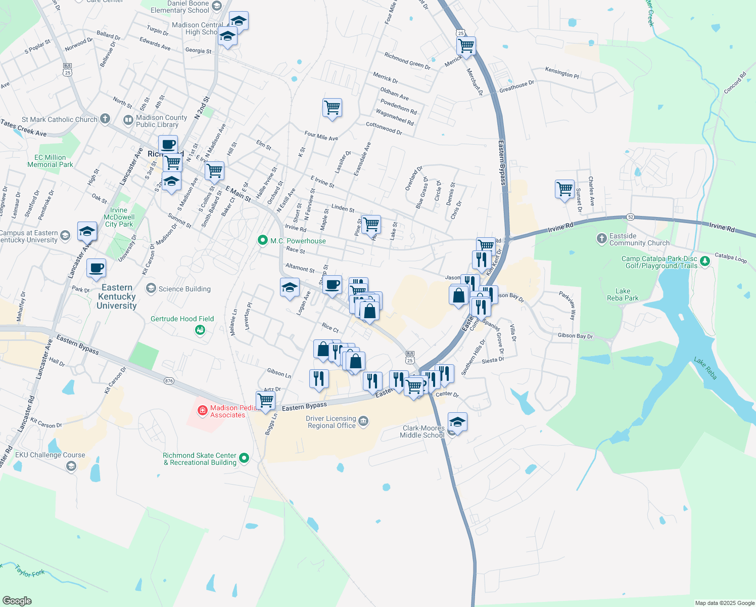 map of restaurants, bars, coffee shops, grocery stores, and more near 633 Big Hill Avenue in Richmond