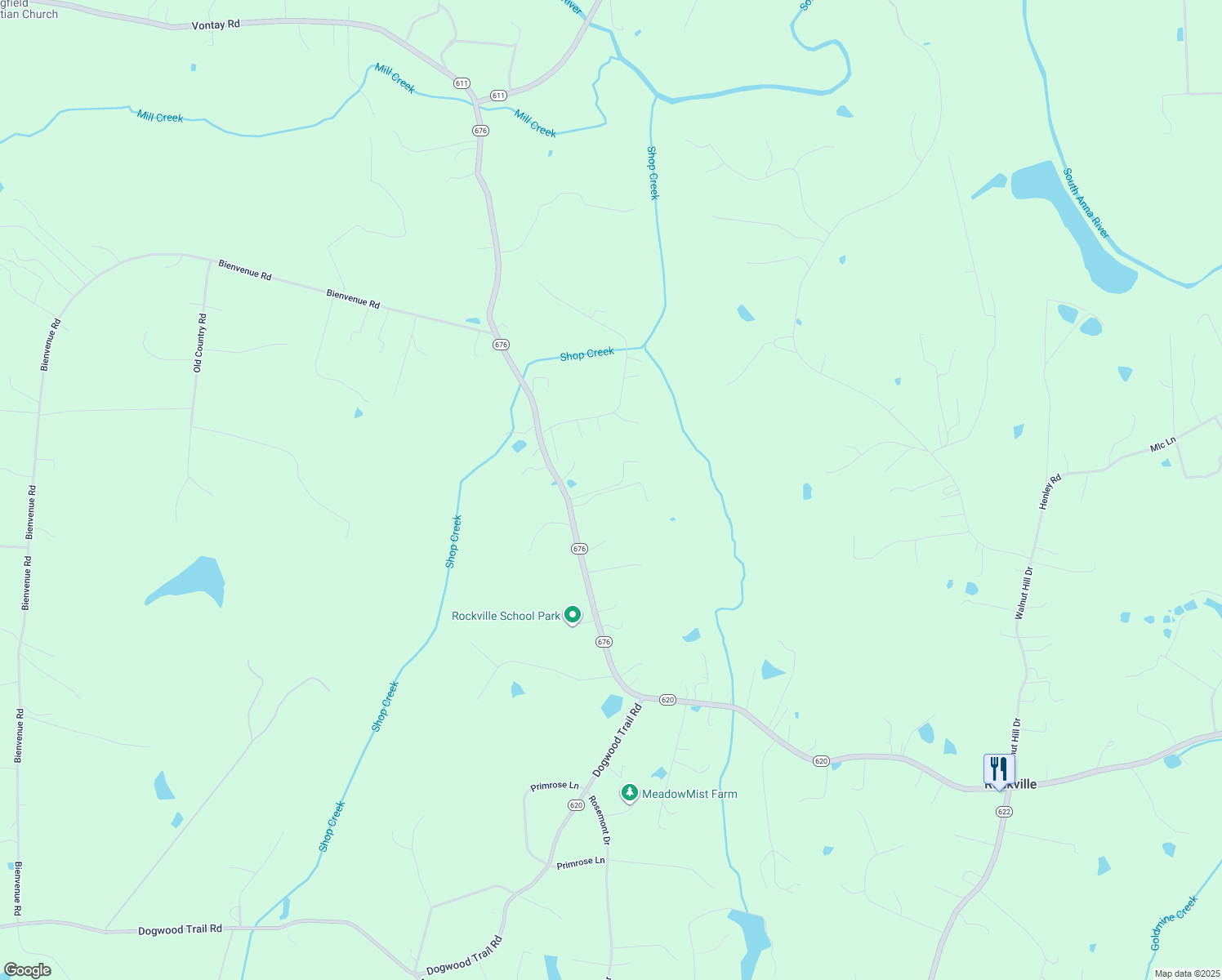 map of restaurants, bars, coffee shops, grocery stores, and more near Rollins Fork Lane in Rockville
