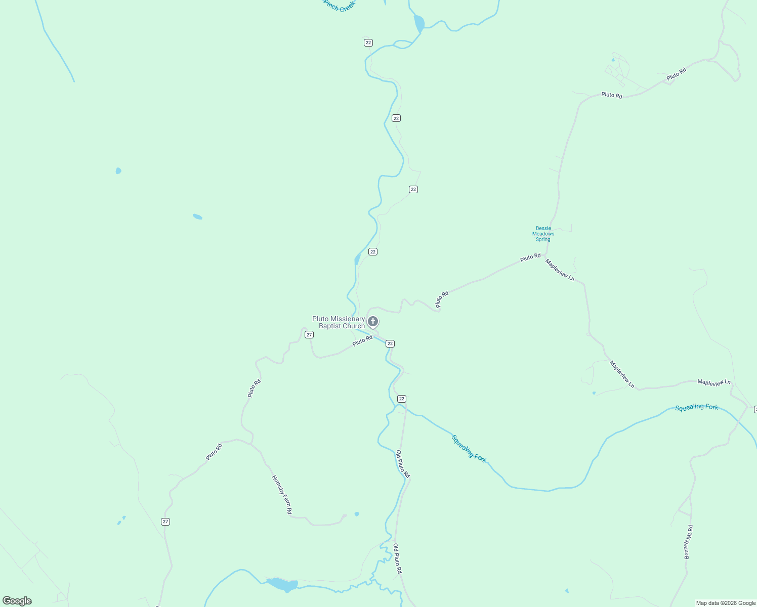 map of restaurants, bars, coffee shops, grocery stores, and more near 3099 Pluto Road in Shady Spring