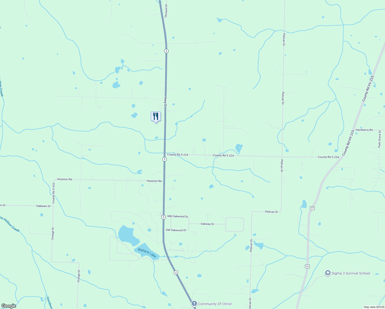 map of restaurants, bars, coffee shops, grocery stores, and more near 20261 County Road 5-224 in Lebanon