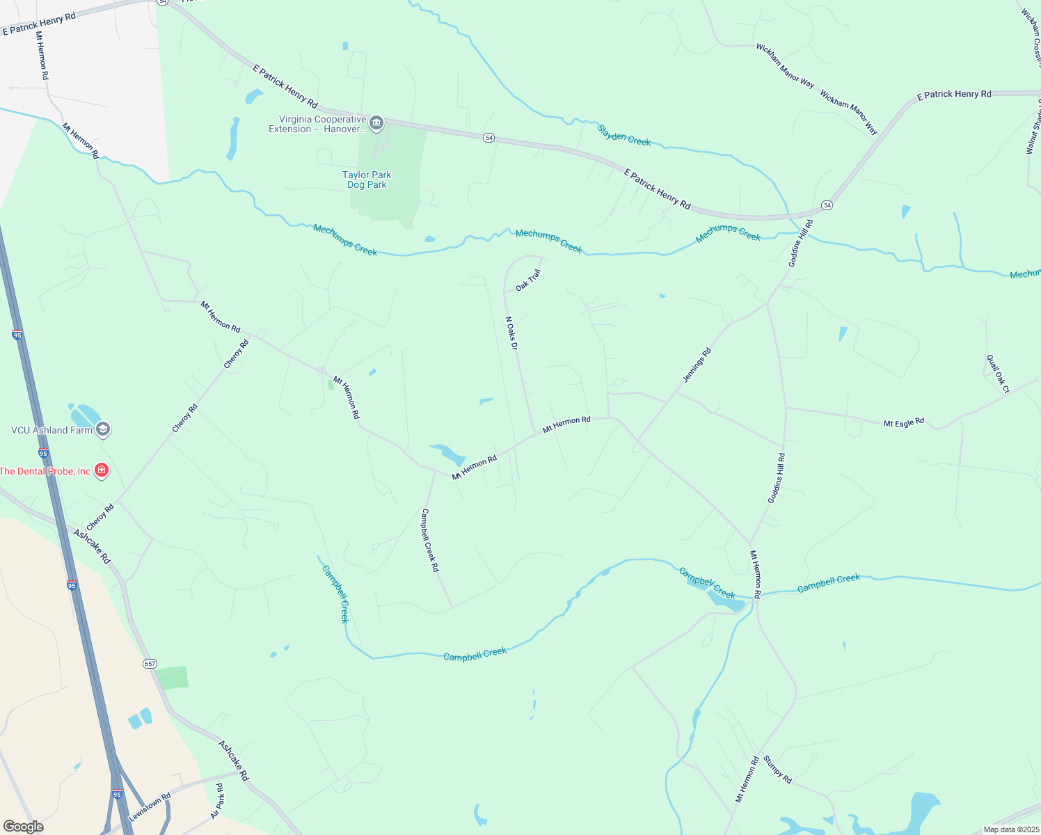map of restaurants, bars, coffee shops, grocery stores, and more near 12265 North Oaks Drive in Ashland