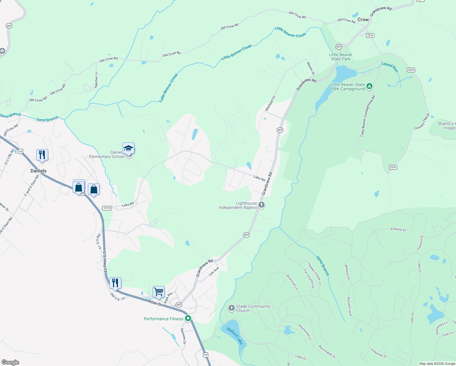 map of restaurants, bars, coffee shops, grocery stores, and more near 171 Harvest Lane in Daniels