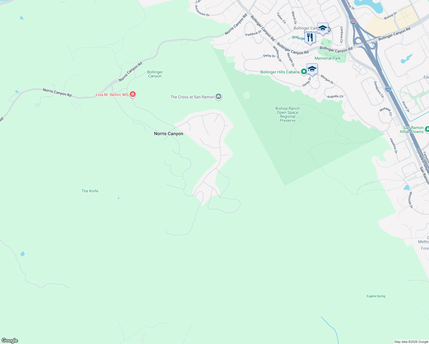 map of restaurants, bars, coffee shops, grocery stores, and more near 3309 Ashbourne Circle in San Ramon