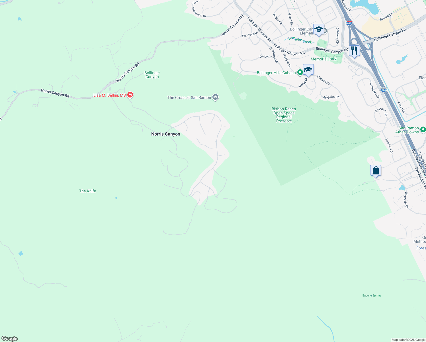 map of restaurants, bars, coffee shops, grocery stores, and more near 3309 Ashbourne Circle in San Ramon