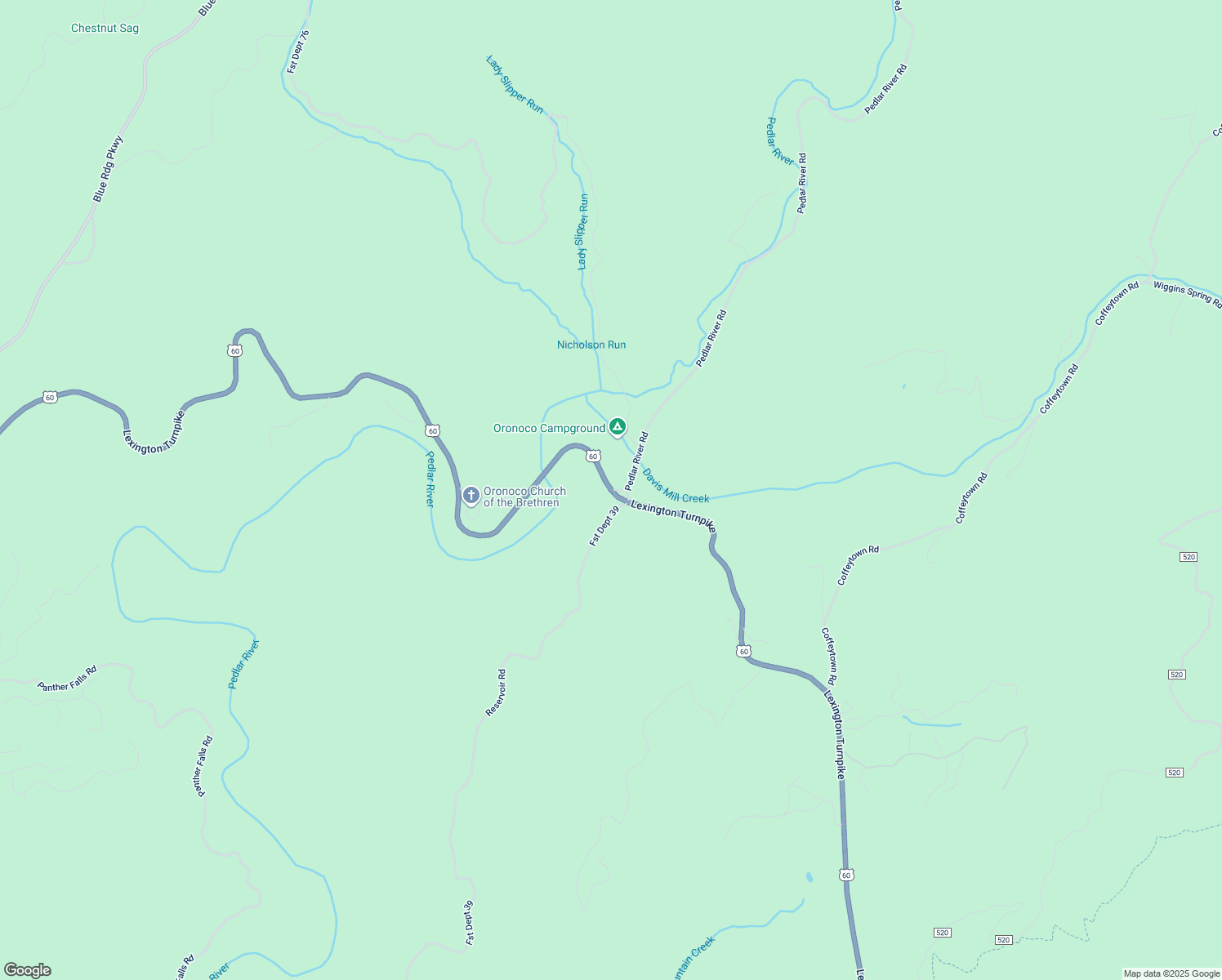 map of restaurants, bars, coffee shops, grocery stores, and more near 7261 Lexington Turnpike in Vesuvius