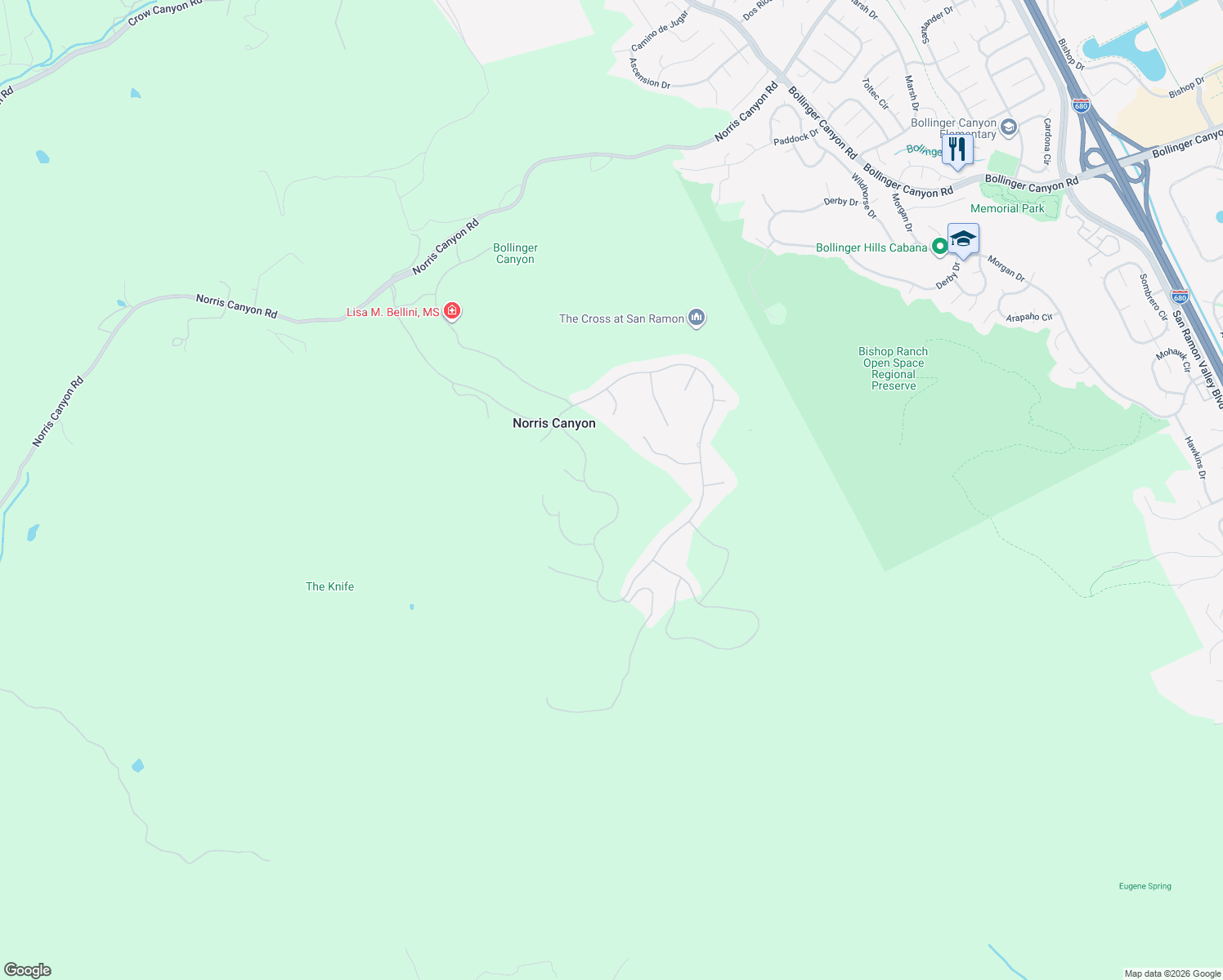 map of restaurants, bars, coffee shops, grocery stores, and more near 3119 Ashbourne Circle in San Ramon