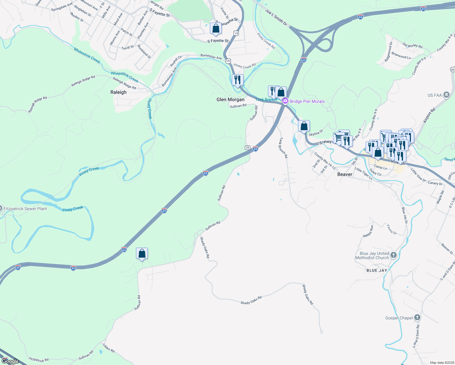 map of restaurants, bars, coffee shops, grocery stores, and more near 617 Sullivan Rd in Beaver