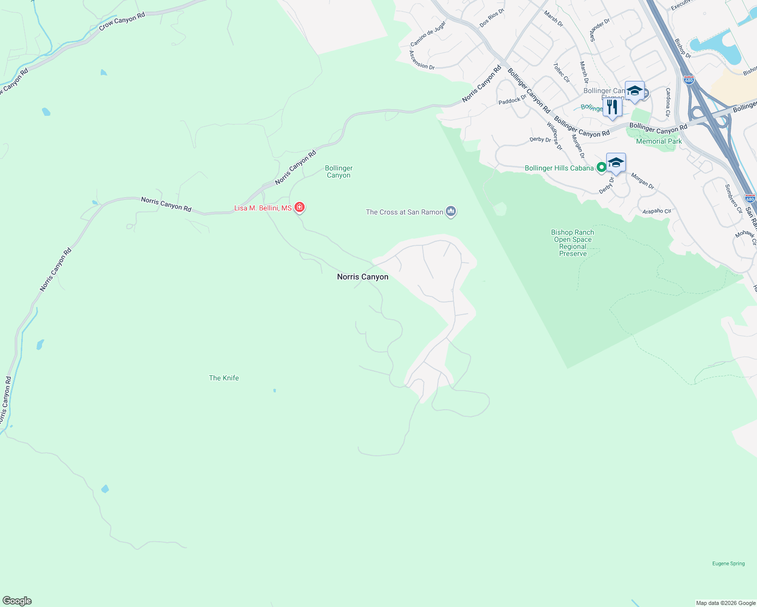 map of restaurants, bars, coffee shops, grocery stores, and more near 3081 Ashbourne Circle in San Ramon
