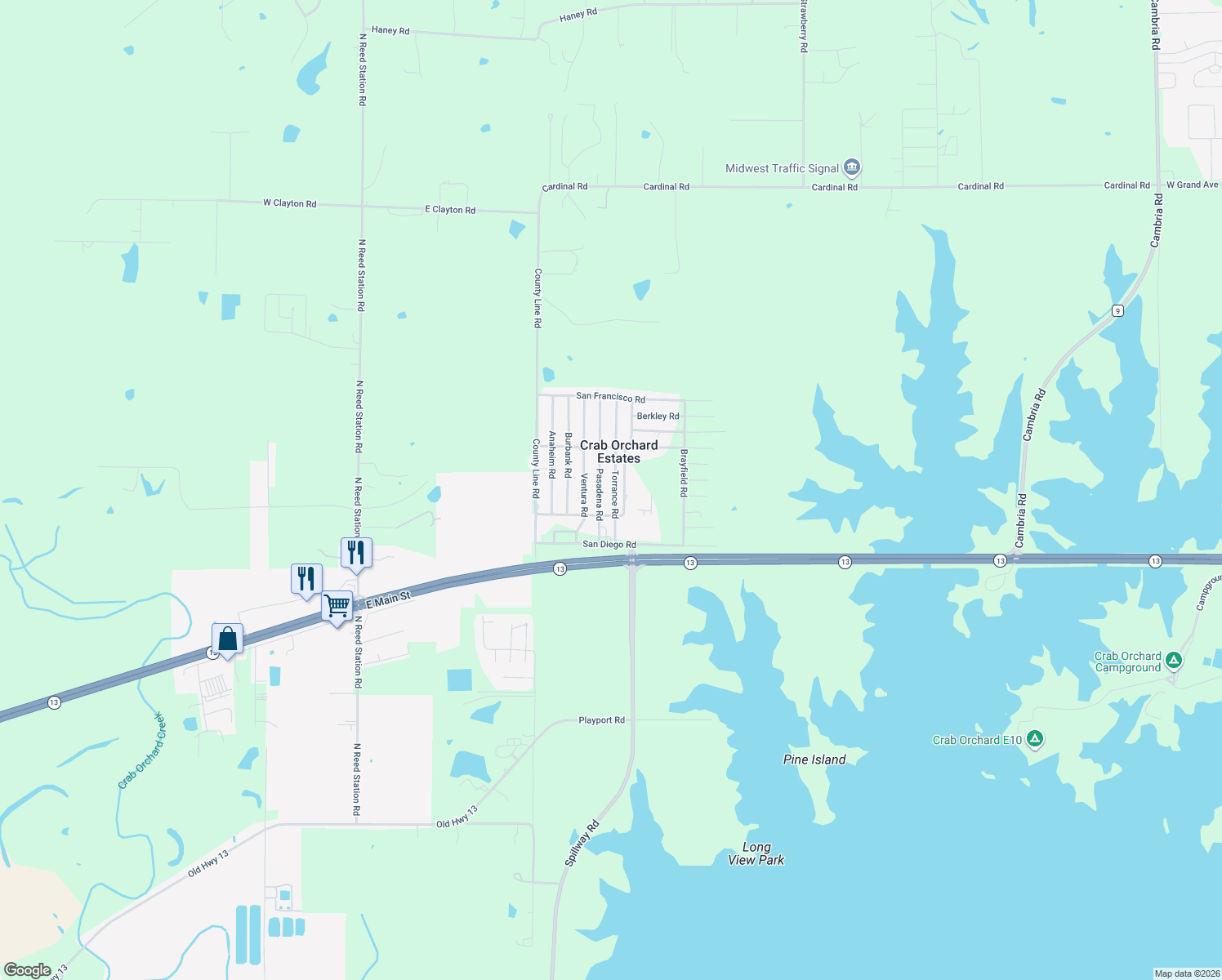 map of restaurants, bars, coffee shops, grocery stores, and more near 10754 Torrance Rd in Carbondale