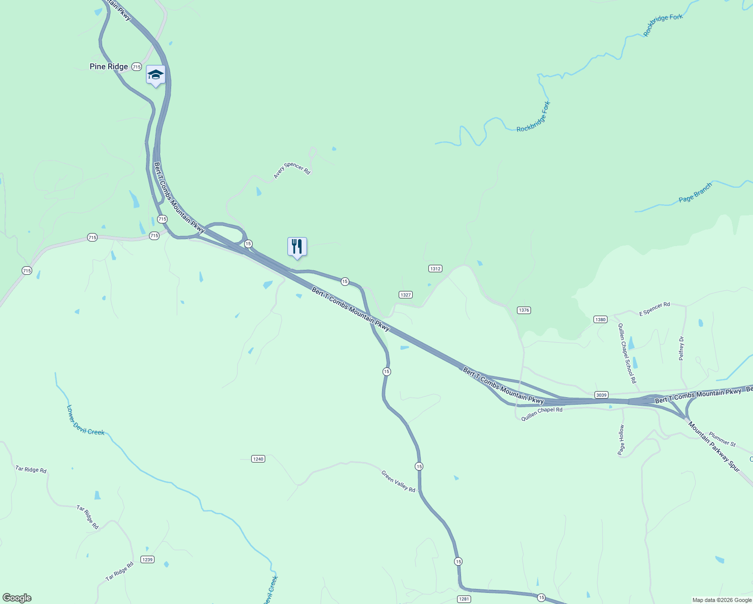 map of restaurants, bars, coffee shops, grocery stores, and more near Quillen Chapel Road in Campton