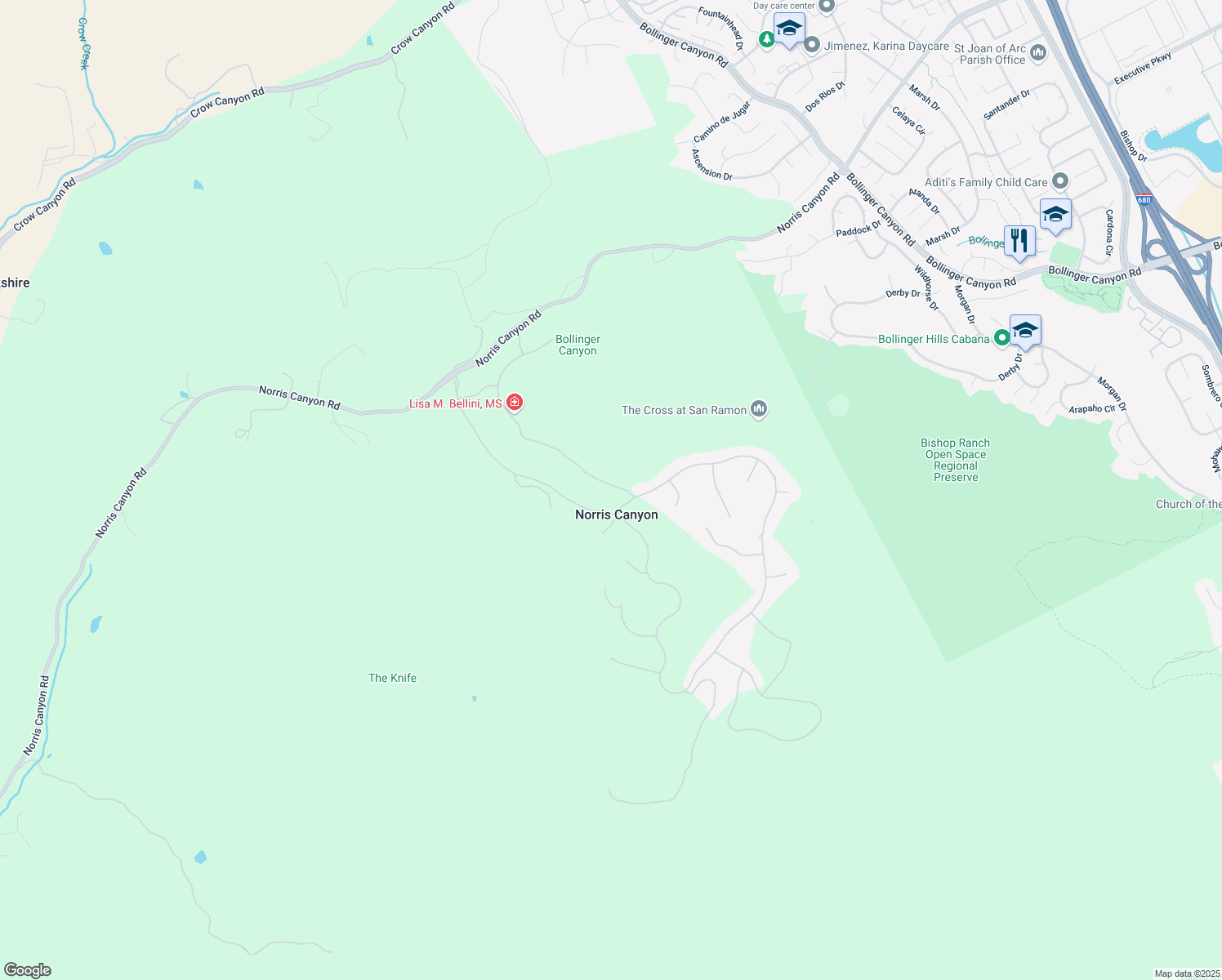 map of restaurants, bars, coffee shops, grocery stores, and more near 301 Whitcliffe Court in San Ramon