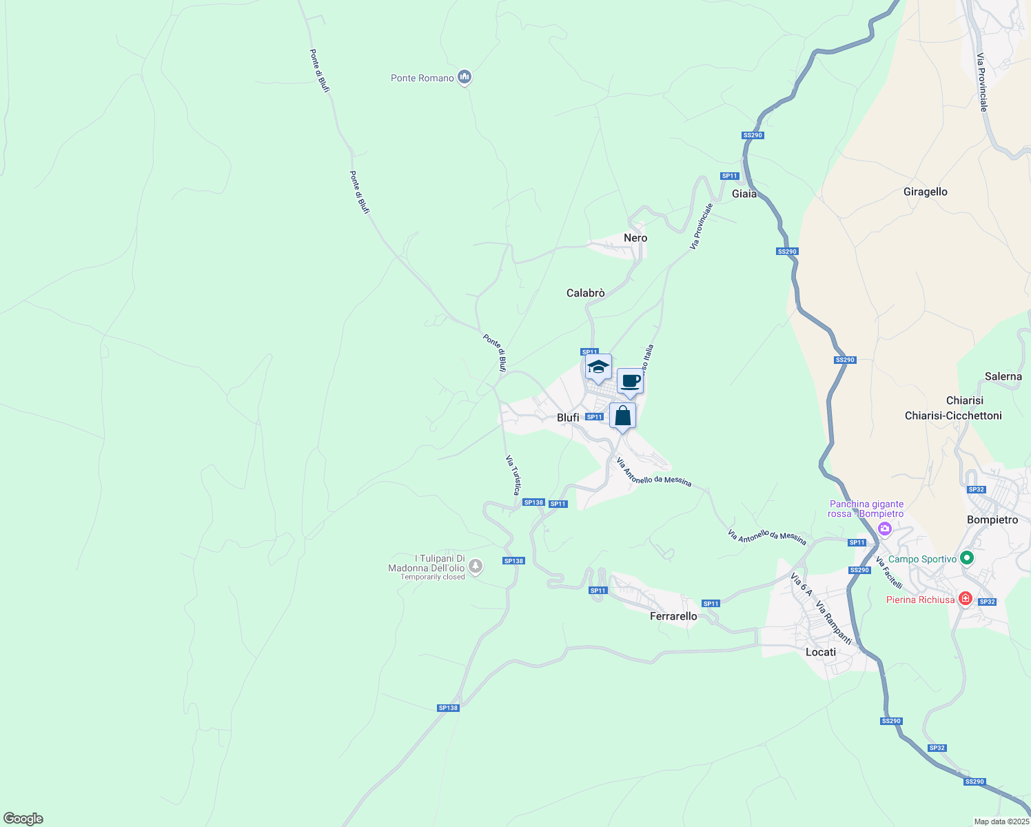 map of restaurants, bars, coffee shops, grocery stores, and more near 78 Via Pietro Novelli in Blufi