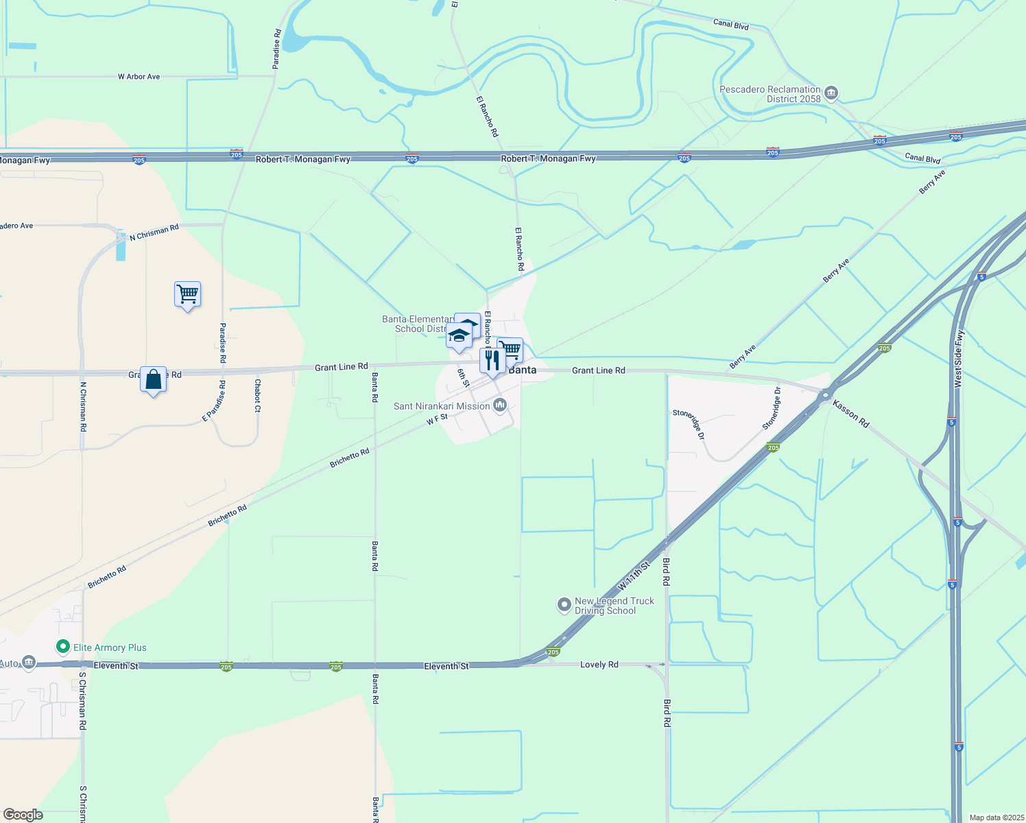 map of restaurants, bars, coffee shops, grocery stores, and more near 22730 South 7th Street in Banta