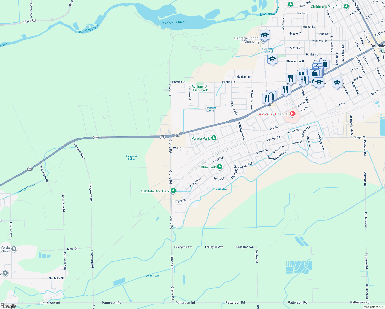 map of restaurants, bars, coffee shops, grocery stores, and more near 2532 Laurel Ridge Court in Oakdale