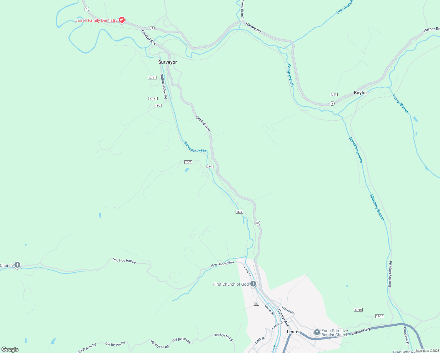 map of restaurants, bars, coffee shops, grocery stores, and more near Central Avenue in Beckley