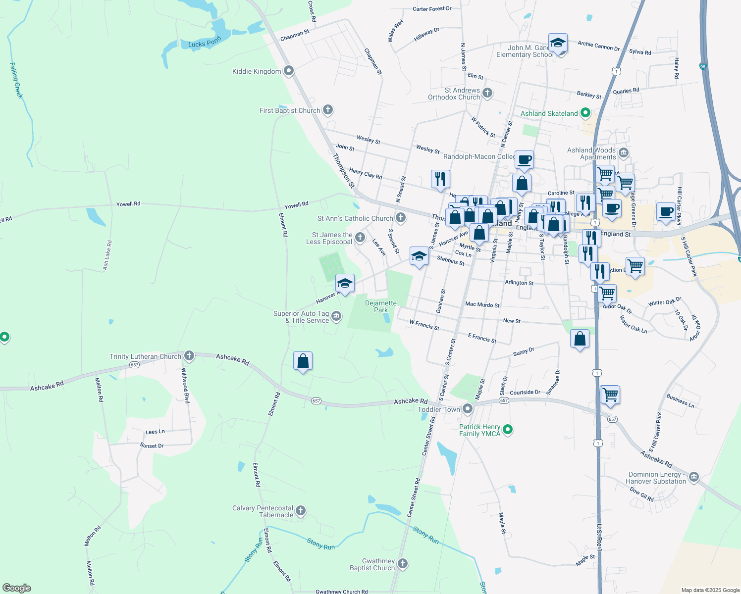 map of restaurants, bars, coffee shops, grocery stores, and more near 206 Beverly Road in Ashland