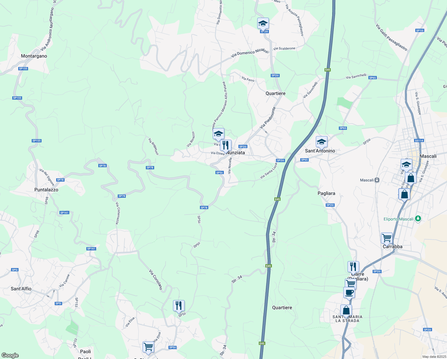 map of restaurants, bars, coffee shops, grocery stores, and more near 90 Via San Giovanni in Nunziata