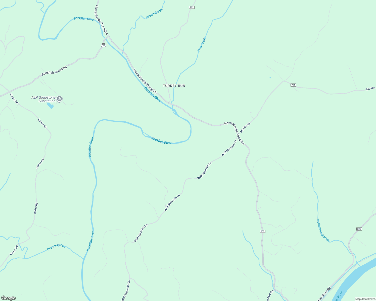 map of restaurants, bars, coffee shops, grocery stores, and more near 4792 Wolf Mountain Lane in Esmont