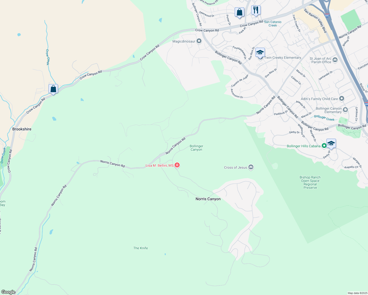 map of restaurants, bars, coffee shops, grocery stores, and more near 149 Lyndhurst Place in San Ramon
