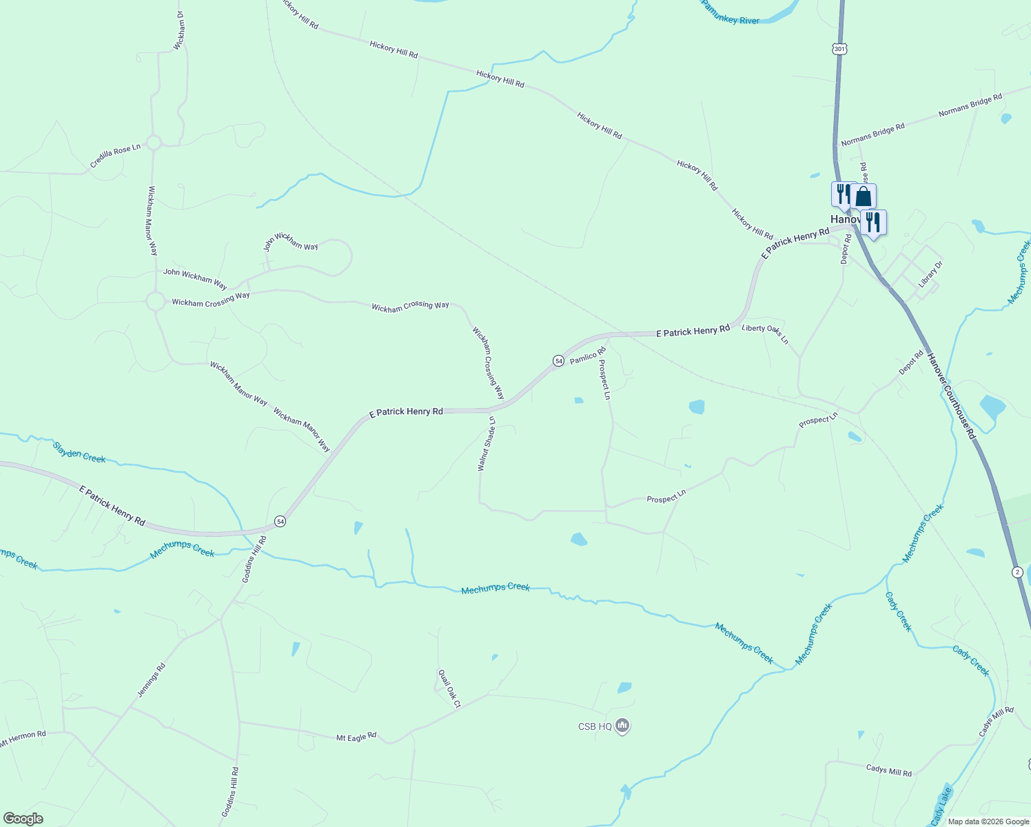 map of restaurants, bars, coffee shops, grocery stores, and more near 8405 E Patrick Henry Rd in Ashland