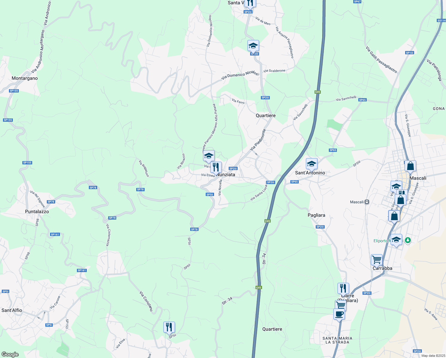 map of restaurants, bars, coffee shops, grocery stores, and more near 10 Via Kennedy in Nunziata