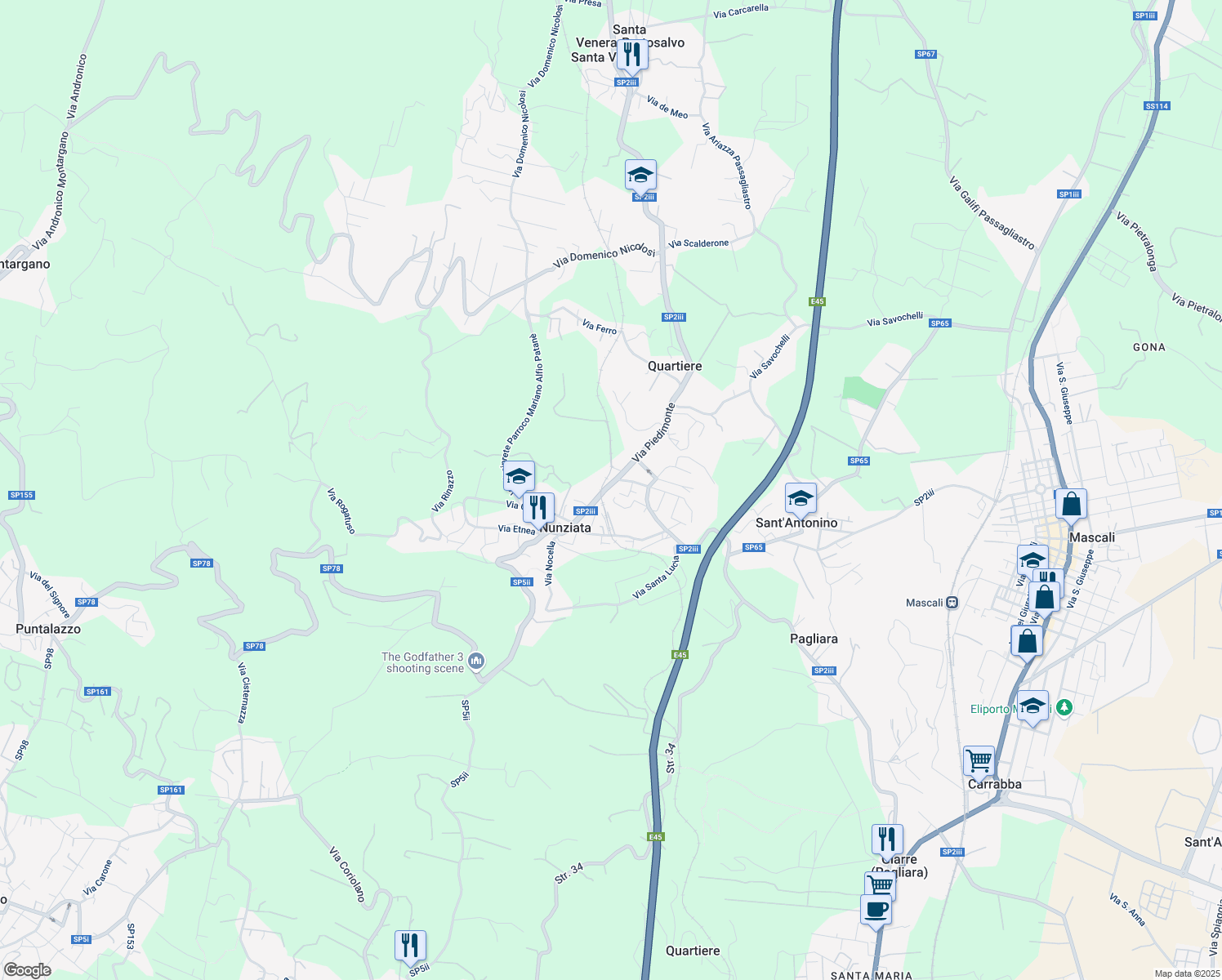 map of restaurants, bars, coffee shops, grocery stores, and more near 91 Via Piedimonte in Nunziata