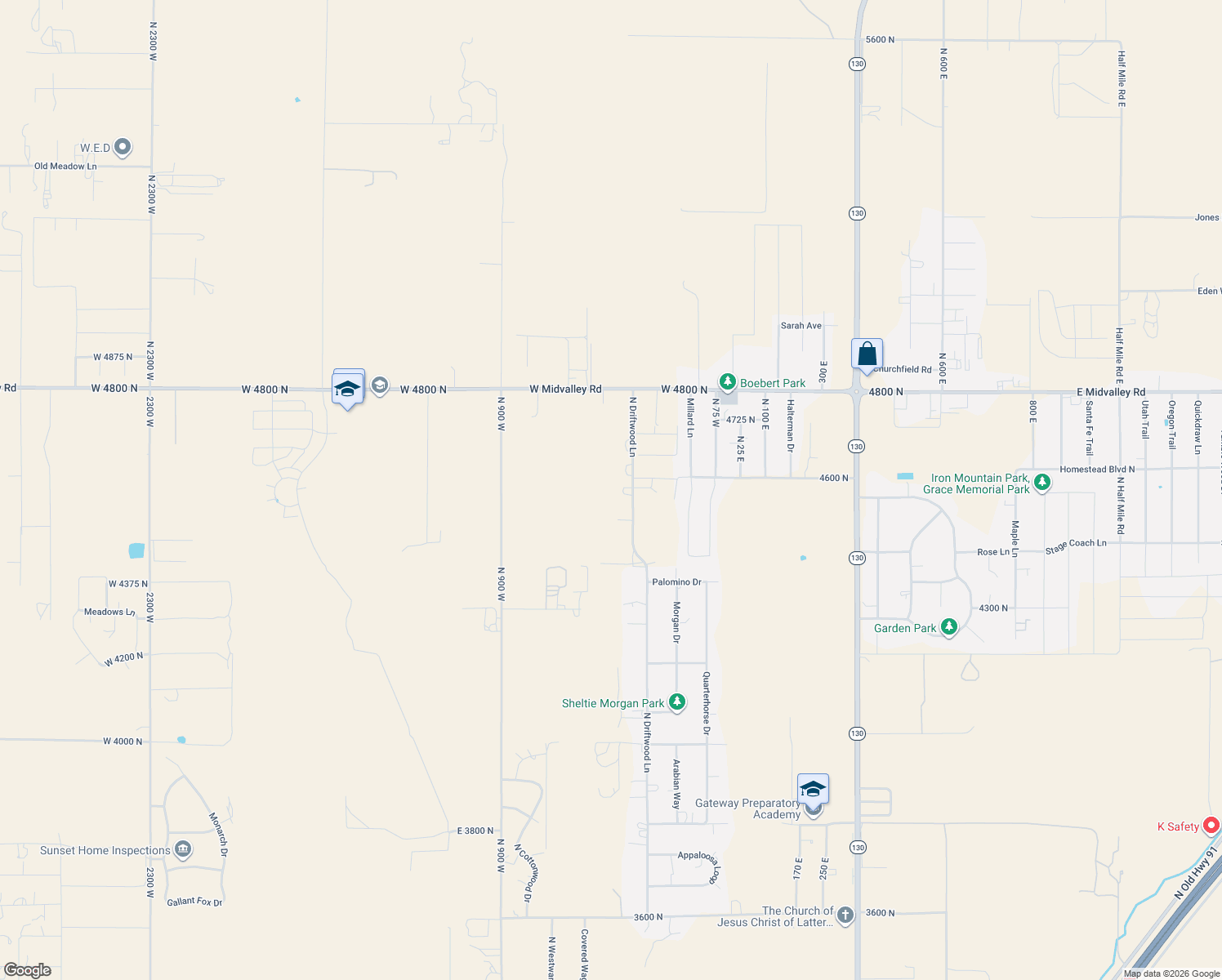 map of restaurants, bars, coffee shops, grocery stores, and more near 4569 N Driftwood Ln in Cedar City